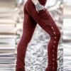 Women's Slim Pants Trousers Full Length Cotton Pocket High Waist Active Streetwear Xmas Outdoor Christmas Wine Black S M Winter Autumn / Fall -Xmas Cothing Store flcypt1695347094493