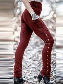 Women's Slim Pants Trousers Full Length Cotton Pocket High Waist Active Streetwear Xmas Outdoor Christmas Wine Black S M Winter Autumn / Fall