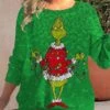 Women's Ugly Christmas Sweater Pullover Sweater Jumper Crew Neck Ribbed Knit Polyester Print Fall Winter Regular Xmas Daily Going Out Stylish Plus Size Casual Long Sleeve Print Wine Green XL 2XL -Xmas Cothing Store fmbhaw1696993407261