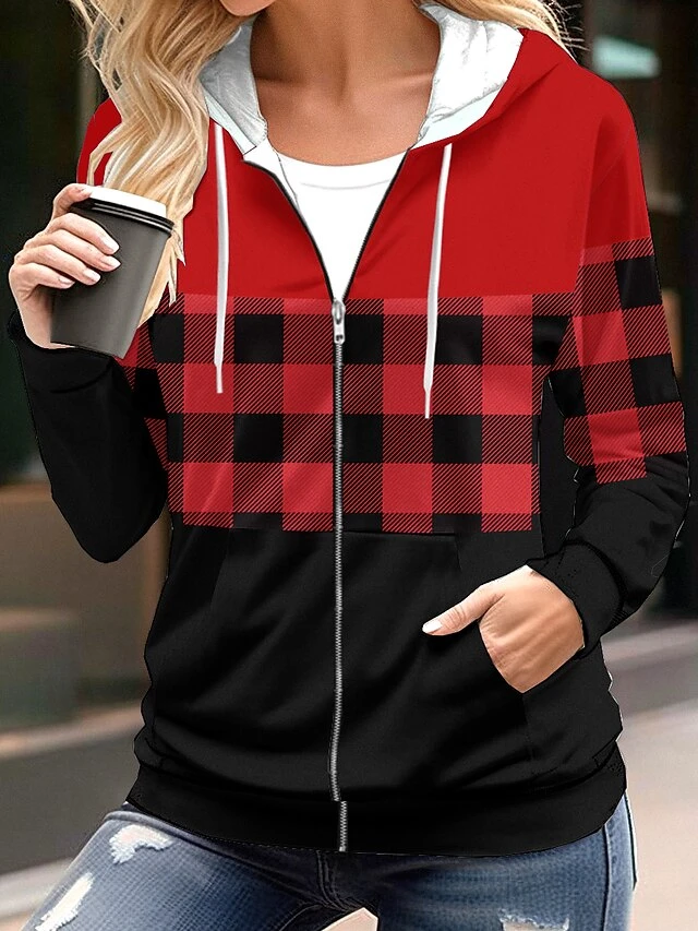 Women's Hoodied Jacket Drawstring Christmas Print Lattice Casual / Daily Fashion Loose Fit Outerwear Long Sleeve Fall Light Pink S 4 Women's Hoodied Jacket Drawstring Christmas Print Lattice Casual / Daily Fashion Loose Fit Outerwear Long Sleeve Fall Light Pink S - Image 2