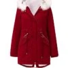 Women's Winter Coat Thicken Puffer Jacket Christmas Warm Fleece Parka With Removable Faux Fur Hood Zipper Drawstring Heated Coat Pocket Classic Outdoor Xmas Windproof Outerwear Red Pink Black Green -Xmas Cothing Store fmmwwn1695378448619