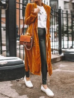 Women's Velvet Blazer Long Trench Coat Christmas Party Xmas Outfit Open Front Windproof Warm Winter Coat Fall Stylish Modern Casual Jacket Long Sleeve Plain Oversize Black Yellow Red -Xmas Cothing Store fmvukz1695715042333