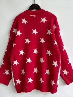 Women's Ugly Christmas Sweater Pullover Sweater Jumper Crew Neck Ribbed Knit Polyester Oversized Fall Winter Regular Outdoor Xmas Daily Stylish Casual Soft Long Sleeve Star Elk Christmas Tree Red -Xmas Cothing Store fqibem1696823468649