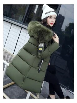 Women's Puffer Jacket Long With Pockets Slim Fit Fur Collar Coat Powder Bean Green White Black Gray Classic Style Christmas Winter Zipper Hoodie Regular Fit M L XL XXL XXXL / Daily / Windproof -Xmas Cothing Store fqnyie1638844880604