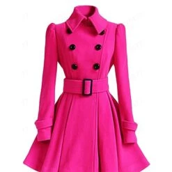 Women's Winter Coat Long Ovecoat Christmas Party Xmas Wear Fall Double Breasted Pea Coat With Belt Elegant Warm Dress Jacket With Pockets Black White Red -Xmas Cothing Store fqydtd1692602792933