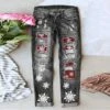 Women's Jeans Distressed Jeans Denim Grey Fashion Christmas Xmas Street Casual Baggy Ripped Micro-elastic Full Length Comfort Plaid S M L XL XXL / Print -Xmas Cothing Store frwcer1666250954699