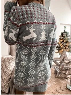 Women‘s Christmas Sweater Dress Wrap Dress Knit Dress Mini Dress Red Dark Blue Grey Long Sleeve Print Modern Style Fall Winter Round Neck Sexy Party Christmas Holiday Slim 2022 S M L XL XXL -Xmas Cothing Store fryrnj1629871511891