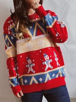 Women's Ugly Christmas Xmas Sweater Pullover Sweater Jumper Crew Neck Ribbed Knit Acrylic Knitted Fall Winter Christmas Holiday Stylish Casual Long Sleeve Snowman Red Blue S M L -Xmas Cothing Store frzttt1659943512161