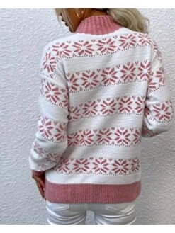 Women's Sweater Ugly Christmas Sweater Pullover Sweater Jumper Turtleneck Knit Acrylic Knitted Fall Winter Christmas Xmas Casual Daily Vintage Style Long Sleeve Snowflake Navy Pink Blue S M L -Xmas Cothing Store fsdgvb1631417967777