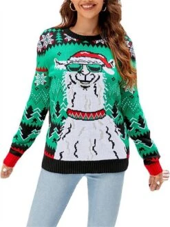 Women's Ugly Christmas Sweater Pullover Sweater Jumper Crew Neck Ribbed Knit Acrylic Oversized Fall Winter Short Xmas Daily Going Out Stylish Casual Soft Long Sleeve Animal Snowflake 1044 -Xmas Cothing Store fsildj1695262577164
