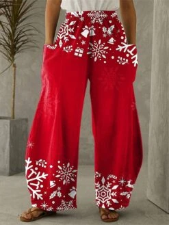 Women's Wide Leg Pants Trousers Full Length Vacation Fashion Home Christmas PP3595471 PP3595131 S M Fall Winter -Xmas Cothing Store ftkwdk1695635923038