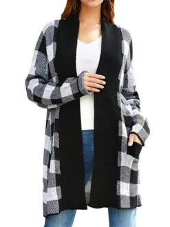 Women's Winter Coat Warm Outdoor Christmas Gifts Christmas Daily Wear Pocket Print Open Front Collarless Active Casual Daily Xmas Comfortable Street Style Plaid Regular Fit Outerwear Long Sleeve Fall -Xmas Cothing Store fuiuua1661164205792