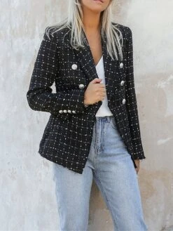 Women's Blazer Formal Button Plaid Warm Christmas Streetwear Regular Fit Outerwear Xmas Long Sleeve Fall Claret S -Xmas Cothing Store funbzs1692767170180