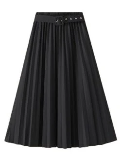Women's Skirt A Line Midi Pleated Royal Blue And Wine Black Pink Skirts Fall & Winter Belt Included Fashion Elegant Christmas Daily Xmas M L XL -Xmas Cothing Store fuzxtu1694749464901