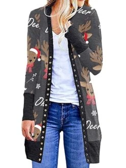 Women's Ugly Christmas Sweater Cardigan Sweater Jacket V Neck Ribbed Knit Polyester Button Knitted Print Fall Winter Long Outdoor Christmas Daily Fashion Casual Soft Long Sleeve Plaid Elk Christmas -Xmas Cothing Store fvaold1697290879722