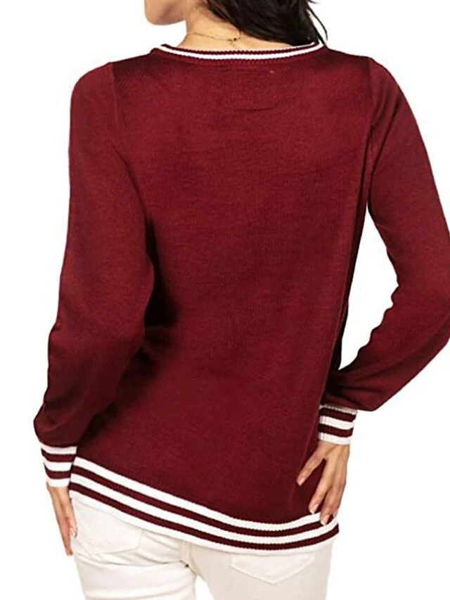 Women's Ugly Christmas Sweater Pullover Sweater Jumper Crew Neck Ribbed Knit Acrylic Stripe Knitted Fall Winter Outdoor Xmas Daily Stylish Casual Soft Long Sleeve Letter Santa Claus Striped Wine 4 Women's Ugly Christmas Sweater Pullover Sweater Jumper Crew Neck Ribbed Knit Acrylic Stripe Knitted Fall Winter Outdoor Xmas Daily Stylish Casual Soft Long Sleeve Letter Santa Claus Striped Wine - Image 2