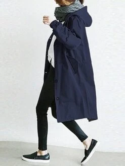 Women's Trench Coat Fall Long Over Coat With Hood Christmas Party Wear With Belt Single Breasted Hoodied Jacket Valentine's Day Loose Fit Waterproof Windproof Casual Jacket Long SleeveLight Blue Red -Xmas Cothing Store fvwwuj1630663949260