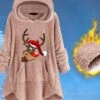 Women's Fleece Jacket Sherpa Jacket Teddy Coat Windproof Warm Outdoor Christmas Daily Wear Going Out Pocket Print Pullover Hoodie Plush Casual Daily Comfortable Xmas Elk Regular Fit Outerwear -Xmas Cothing Store fxcmag1667275125929