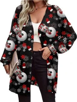 Women's Jacket Christmas Print Santa Claus Breathable Fashion Regular Fit Outerwear Xmas Long Sleeve Fall & Winter Navy S -Xmas Cothing Store fxtivk1667992317691