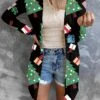Women's Cardigan Sweater Open Front Ribbed Knit Polyester Button Fall Winter Short Christmas Daily Going Out Stylish Casual Soft Long Sleeve Elk Snowman Xmas Tree Blue Snowman Red Cat Black