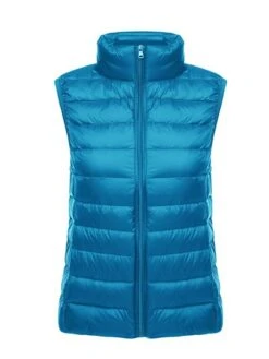 Women's Quilted Vest Sleeveless Puffer Jacket Christmas Windproof Warm Gilet Lightweight Parka ZipperStand Collar Outerwear Fall Light Pink Navy Black -Xmas Cothing Store fxxtuw1695715260091