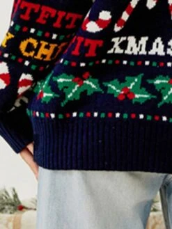 Women's Ugly Christmas Sweater Pullover Sweater Jumper Crew Neck Ribbed Knit Acrylic Knitted Fall Winter Outdoor Christmas Daily Stylish Casual Soft Long Sleeve Letter Snowman Xmas Tree Navy Blue -Xmas Cothing Store fydiqo1667543495635