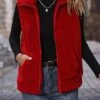 Women's Winter Coat Sherpa Vest Fleece Sleeveless Teddy Coat Christmas Xmas Gilet Fall Thermal Warm Windproof Heated Jacket Zip Up Red Coat