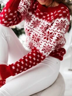 Women's Ugly Christmas Sweater Pullover Sweater Jumper Crew Neck Ribbed Knit Acrylic Knitted Fall Winter Outdoor Xmas Daily Stylish Casual Soft Long Sleeve Snowflake Red Blue Green S M L -Xmas Cothing Store gbmukb1667210825786