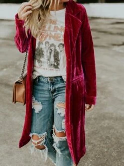 Women's Velvet Blazer Long Overcoat Single Breasted Lapel Trench Coat Christmas Valentine's Day Winter Coat Windproof Warm Jacket Long Sleeve With Pocket Black Yellow Grey -Xmas Cothing Store gdruxh1621244604360