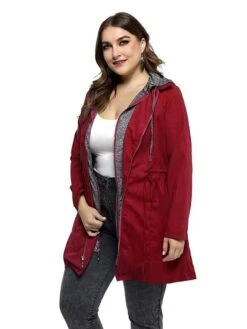 Women's Plus Size Winter Coat Coat Warm Pocket Solid Color Outdoor Christmas Causal Xmas Long Sleeve Hooded Long Winter Fall Black Wine XL XXL 3XL 4XL 5XL