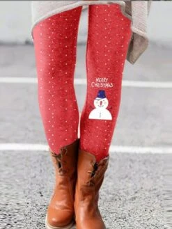 Women's Slim Thermal Underwear Fleece Lined Ash Dark Red Orange Red High Rise Tights Christmas Xmas Casual Print Micro-elastic Full Length Comfortable Graphic S M L XL 2XL -Xmas Cothing Store gehfyz1666750496523