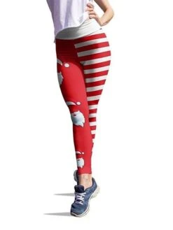 Women's Tights Leggings Red White Black Mid Waist Sports Fashion Christmas Gifts Yoga Xmas Print Stretchy Ankle-Length 4 Way Stretch Stripe S M L XL XXL / Loose Fit -Xmas Cothing Store geyoxn1632710592311