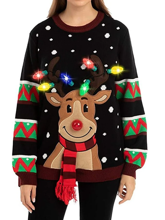 Women's Ugly Christmas Sweater Pullover Sweater Jumper Crew Neck Ribbed Knit Acrylic Light Up Fall Winter Xmas Holiday Stylish Casual Soft Long Sleeve Animal Black Red S M L 9 Women's Ugly Christmas Sweater Pullover Sweater Jumper Crew Neck Ribbed Knit Acrylic Light Up Fall Winter Xmas Holiday Stylish Casual Soft Long Sleeve Animal Black Red S M L - Image 7