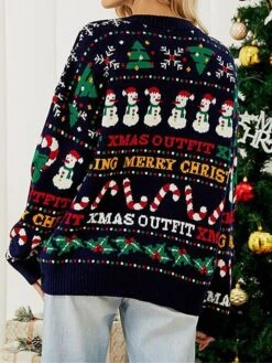 Women's Ugly Christmas Sweater Pullover Sweater Jumper Crew Neck Ribbed Knit Acrylic Oversized Fall Winter Regular Outdoor Xmas Daily Stylish Casual Soft Long Sleeve Letter Snowman Christmas Tree -Xmas Cothing Store ggkkyb1695111136867