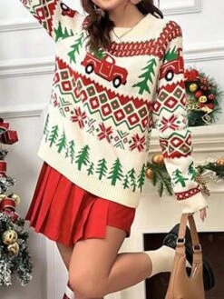Women's Ugly Christmas Sweater Pullover Sweater Jumper Christmas Sweaters Crew Neck Ribbed Knit Acrylic Oversized Knitted Fall Winter Regular Outdoor Christmas Daily Stylish Casual Soft Long Sleeve -Xmas Cothing Store ggogkv1697290678956