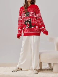 Women's Ugly Christmas Sweater Pullover Sweater Jumper Christmas Sweaters Crew Neck Ribbed Knit Acrylic Embroidered Knitted Fall Winter Regular Outdoor Xmas Daily Fashion Casual Soft Long Sleeve -Xmas Cothing Store ghcbwc1697290682964