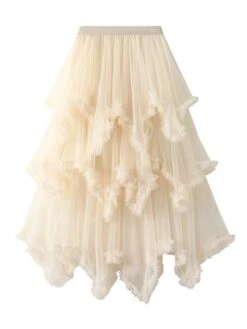 Women's Skirt Tulle Midi Gray Green Wine Apricot Skirts All Seasons Patchwork Irregular Hem Layered Lined Long Christmas Daily Street Xmas M L XL -Xmas Cothing Store ghuwrt1694749189480