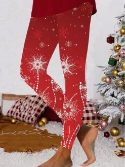 Women's Leggings Full Length Tights Christmas Festival Claret Robin's Egg Blue S M Fall & Winter