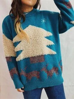 Women's Ugly Christmas Sweater Pullover Sweater Jumper Crew Neck Ribbed Knit Polyester Oversized Fall Winter Regular Outdoor Christmas Daily Stylish Casual Soft Long Sleeve Elk Christmas Tree -Xmas Cothing Store gjgria1696903376836