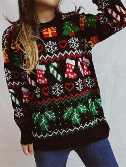 Women's Christmas Sweaters Pullover Sweater Jumper Crew Neck Chunky Knit Polyester Knitted Spring Fall Winter Regular Christmas Daily New Year Fashion Daily Vintage Style Long Sleeve Christmas Tree -Xmas Cothing Store gjgunj1697539828137