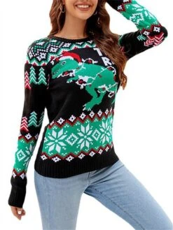 Women's Ugly Christmas Sweater Pullover Sweater Jumper Crew Neck Ribbed Knit Acrylic Oversized Fall Winter Short Xmas Daily Going Out Stylish Casual Soft Long Sleeve Animal Letter Snowflake 1043 -Xmas Cothing Store gjsrrj1695262582612