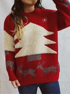 Women's Ugly Christmas Sweater Pullover Sweater Jumper Crew Neck Ribbed Knit Polyester Oversized Fall Winter Regular Outdoor Christmas Daily Stylish Casual Soft Long Sleeve Elk Christmas Tree -Xmas Cothing Store gjtwob1696903367534