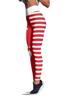 Women's Tights Leggings Red White Black Mid Waist Sports Fashion Christmas Gifts Yoga Xmas Print Stretchy Ankle-Length 4 Way Stretch Stripe S M L XL XXL / Loose Fit -Xmas Cothing Store gjvlsh1632710590564