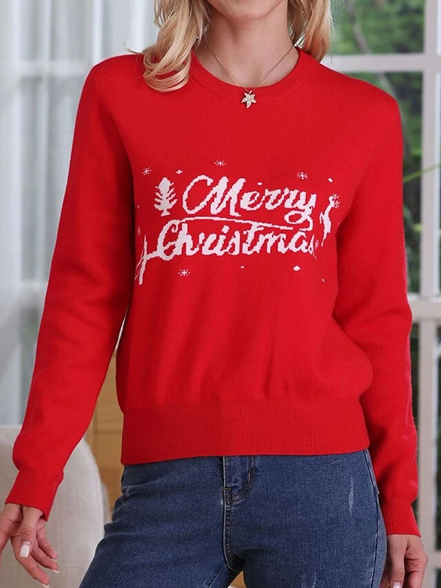 Women's Ugly Christmas Sweater Pullover Sweater Jumper Christmas Sweaters Crew Neck Ribbed Knit Polyester Knitted Fall Winter Regular Outdoor Christmas Daily Stylish Casual Soft Long Sleeve Letter Red 4 Women's Ugly Christmas Sweater Pullover Sweater Jumper Christmas Sweaters Crew Neck Ribbed Knit Polyester Knitted Fall Winter Regular Outdoor Christmas Daily Stylish Casual Soft Long Sleeve Letter Red - Image 2