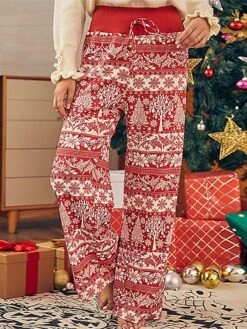 Women's Wide Leg Chinos Pants Trousers Full Length Active Fashion Home Christmas Xmas Red S M Fall Winter