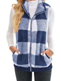 Women's Teddy Vest Fleece Plaid Sleeveless Sherpa Coat Fall Winter Thermal Warm Christmas Outerwear With Pockets Stylish Contemporary Modern Style Jacket Sleeveless -Xmas Cothing Store gmfcff1692264937094