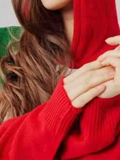 Women's Ugly Christmas Sweater Pullover Sweater Jumper Christmas Sweaters Hooded Ribbed Knit Acrylic Knitted Fall Winter Regular Outdoor Christmas Daily Stylish Casual Soft Long Sleeve Color Block -Xmas Cothing Store gmxdxd1697290675706