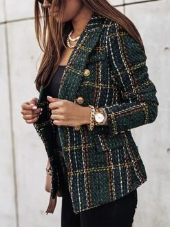 Women's Christmas Blazer Xmas Tweed Blazer Jacket Plaid Print Office Formal Casual Winter Coat Double Breasted Lapel Jacket Warm Fashion Outerwear Long Sleeve Fall Wine S -Xmas Cothing Store gmyknq1695693125799