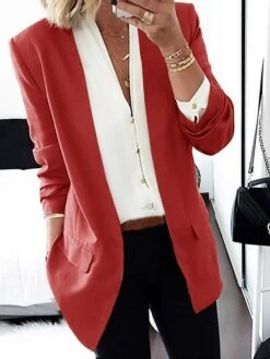 Women's Blazer Christmas Blazer Red Party Xmas Jacket Open Front Business Formal Coat With Pocket Fall Outerwear Long Sleeve Fall Light Blue Black