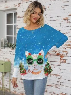 Women's Ugly Christmas Sweater Pullover Sweater Jumper Crew Neck Ribbed Knit Polyester Knitted Print Fall Winter Regular Outdoor Christmas Holiday Daily Stylish Casual Long Sleeve Animal Santa Claus -Xmas Cothing Store gqlwsb1697291262623